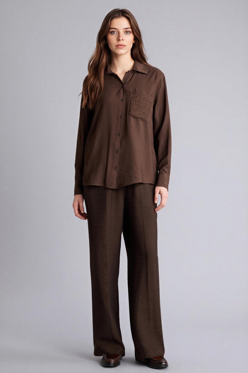 ديفاكتو قميص كم طويل قصة مريحة من قماش كرنكيل - Image 4